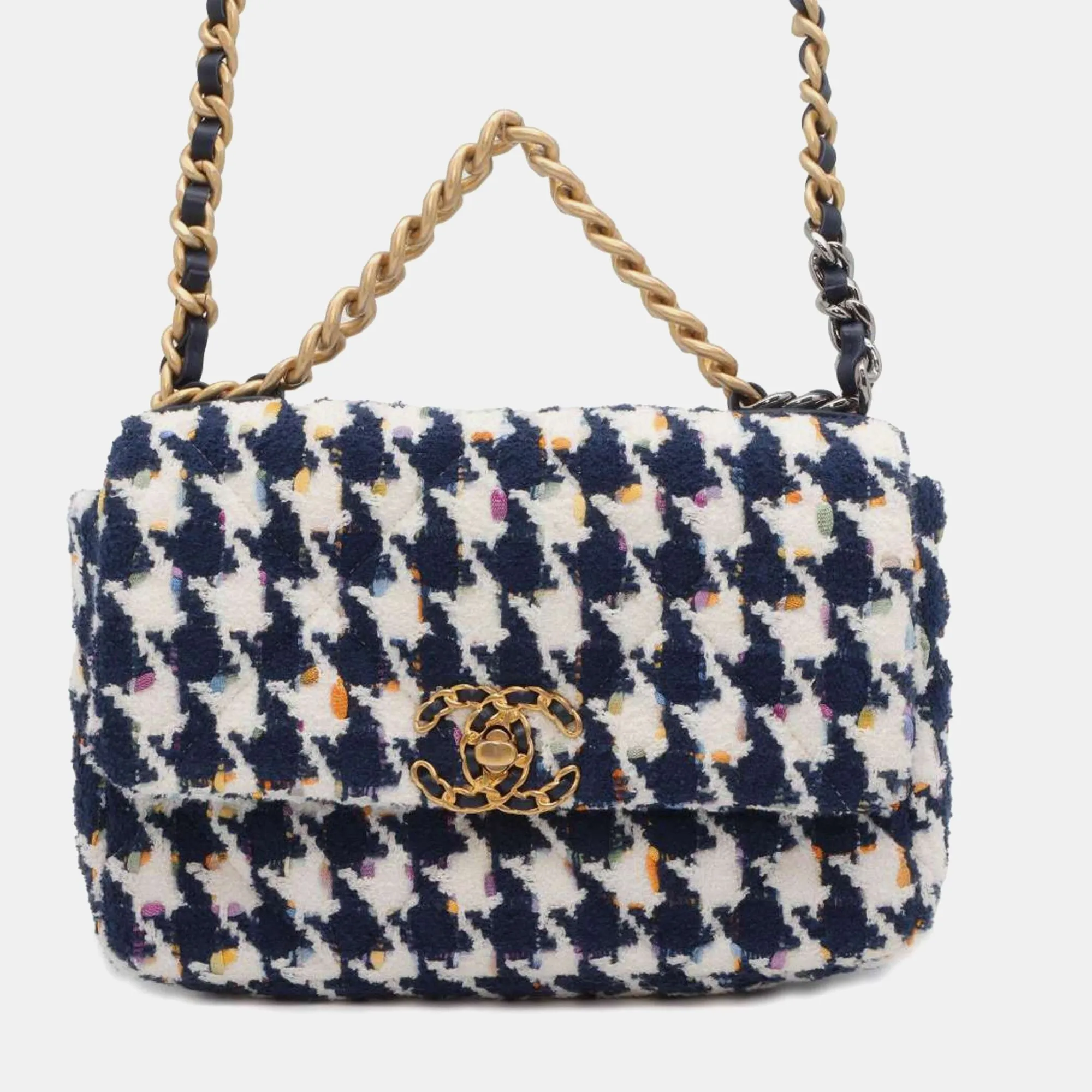 Blue/White Tweed 19 Shoulder Bags