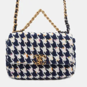 Blue/White Tweed 19 Shoulder Bags
