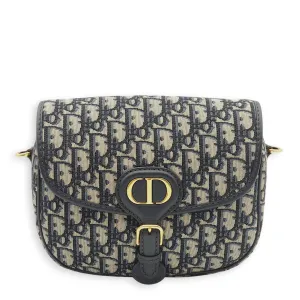 Bobby Medium Blue Oblique Crossbody Bag in Jacquard/Calfskin, Gold hardware