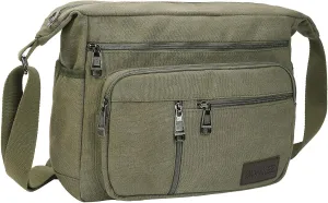 BOMKEE Canvas Messenger Bag, Satchel Bag Vintage Canvas Shoulder Bags Crossbody Laptop Side Bag for Work School Travel