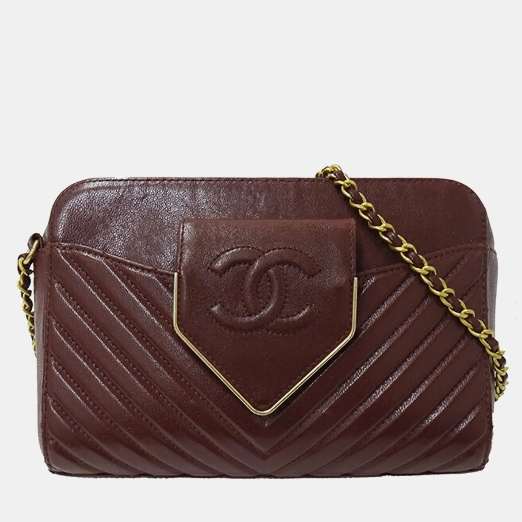 Bordeaux Chevron Sheepskin Small CC Flap Pocket Camera Bag