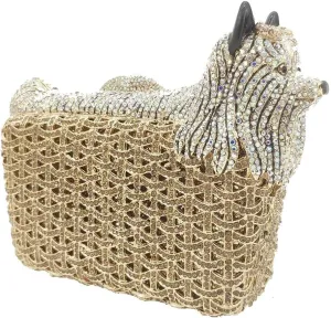 Boutique De FGG Puppy Evening Bags and Clutches for Women Formal Party Poodle Dog Crystal Clutch Purse Wedding Handbag
