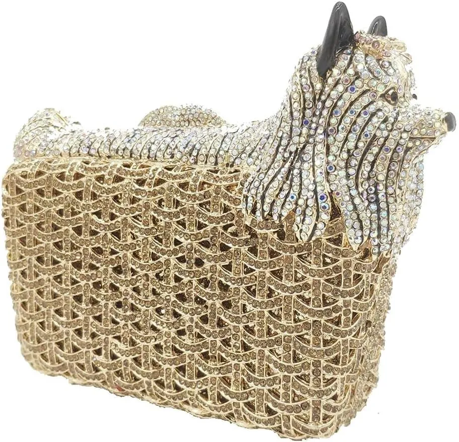 Boutique De FGG Puppy Evening Bags and Clutches for Women Formal Party Poodle Dog Crystal Clutch Purse Wedding Handbag