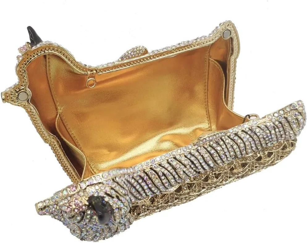 Boutique De FGG Puppy Evening Bags and Clutches for Women Formal Party Poodle Dog Crystal Clutch Purse Wedding Handbag