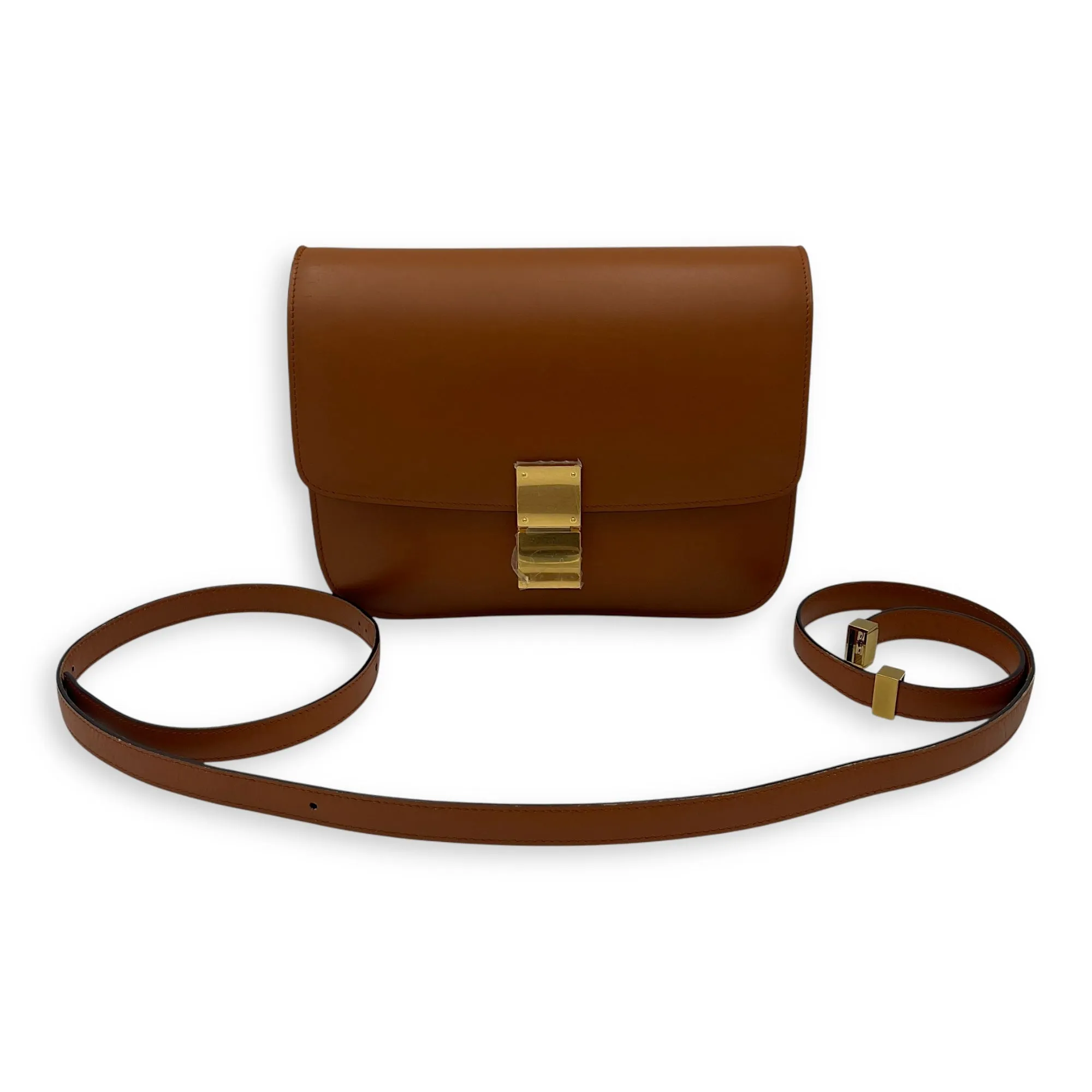 Box Crossbody Bag Brown in Calfskin, Gold hardware