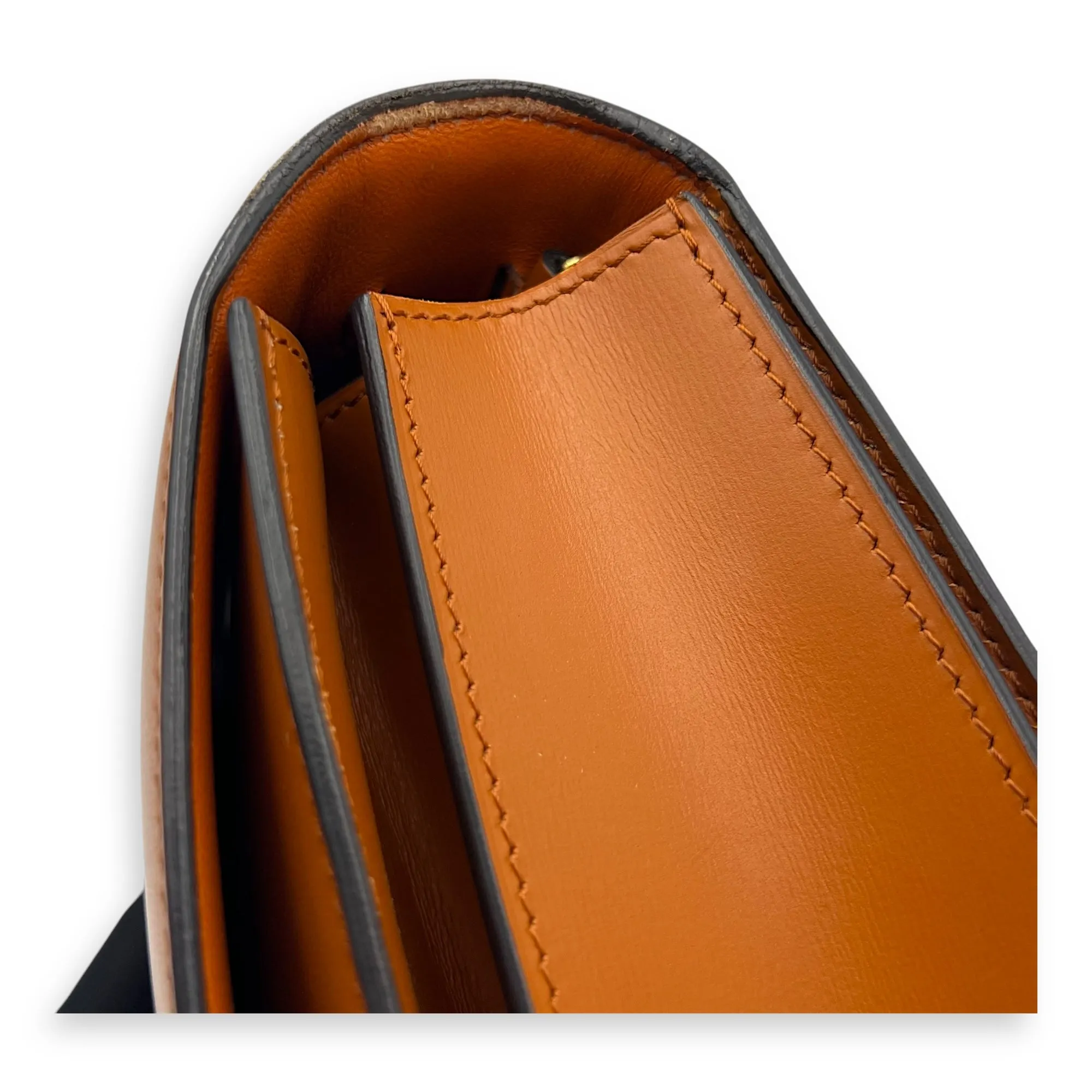 Box Crossbody Bag Brown in Calfskin, Gold hardware
