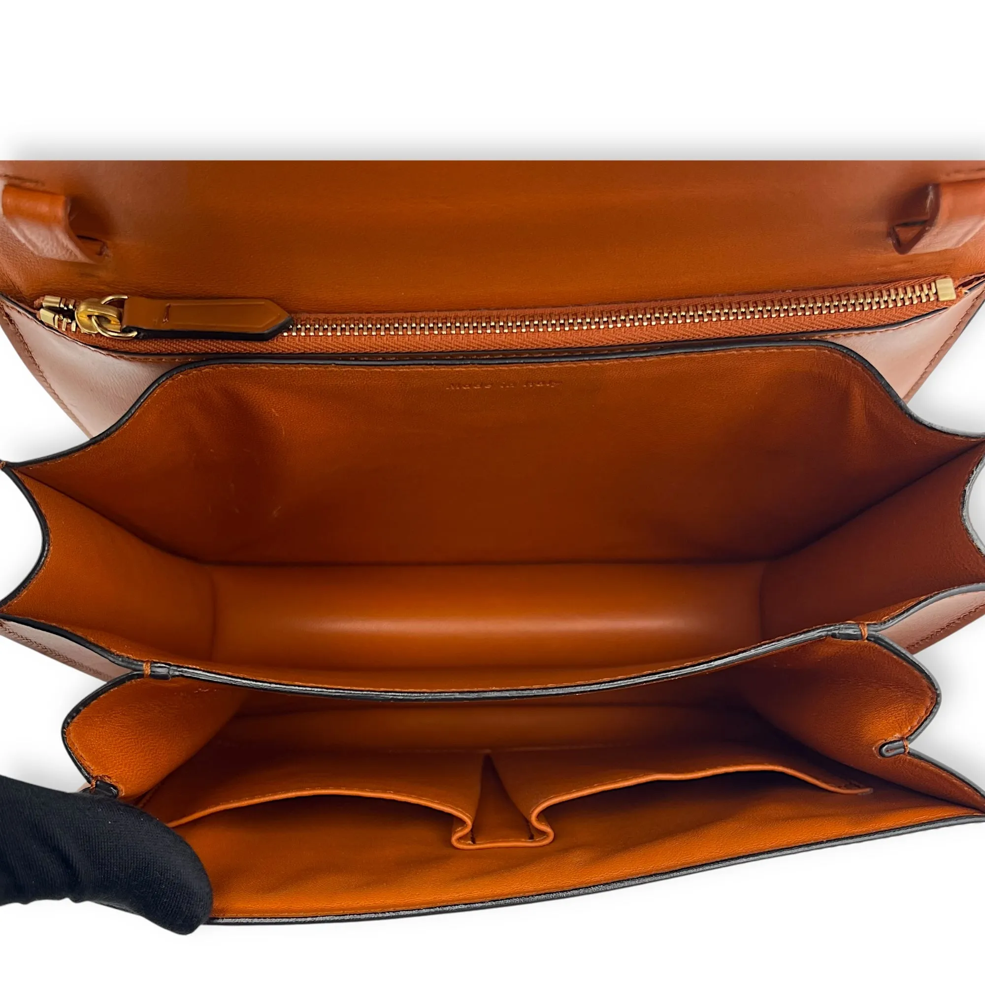 Box Crossbody Bag Brown in Calfskin, Gold hardware