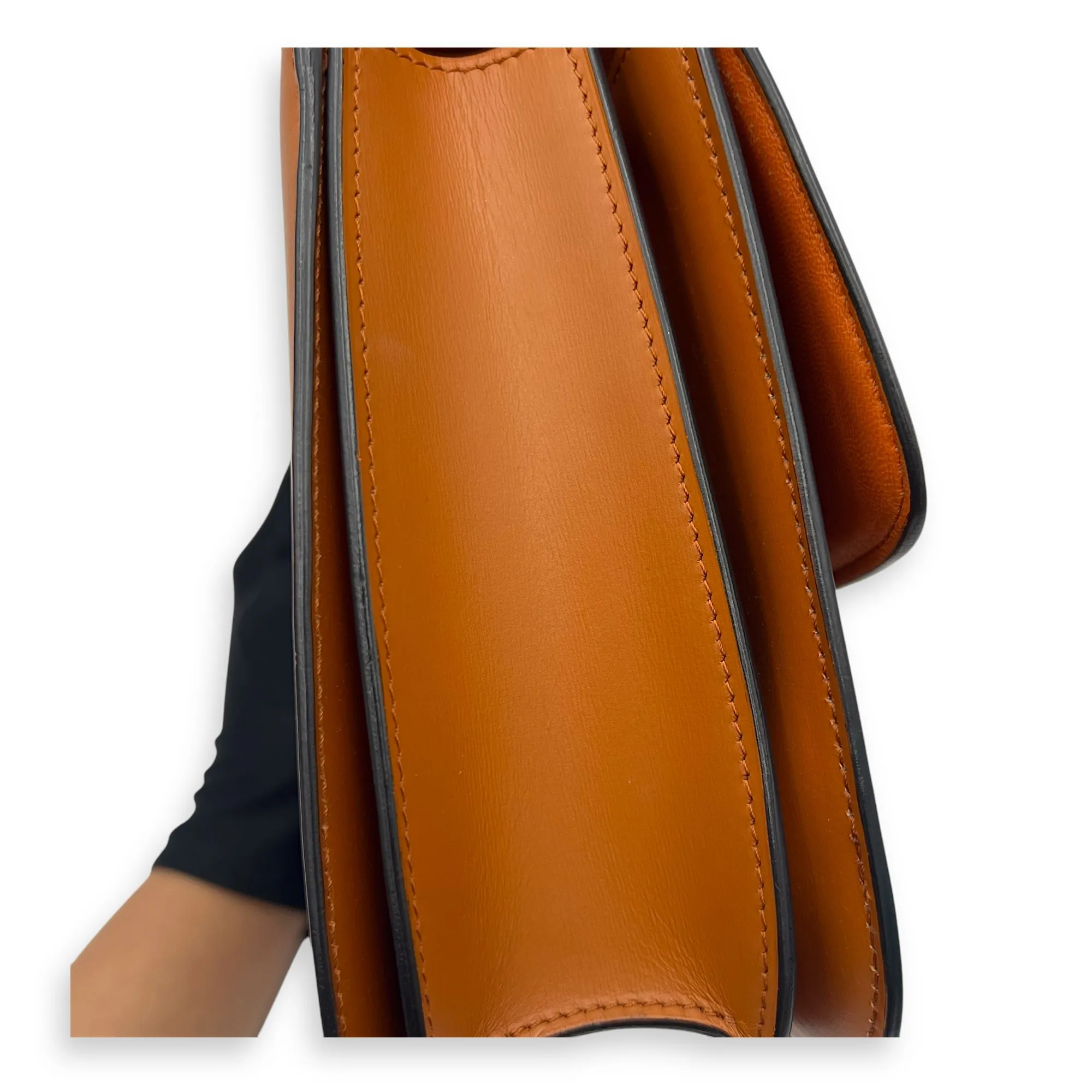 Box Crossbody Bag Brown in Calfskin, Gold hardware