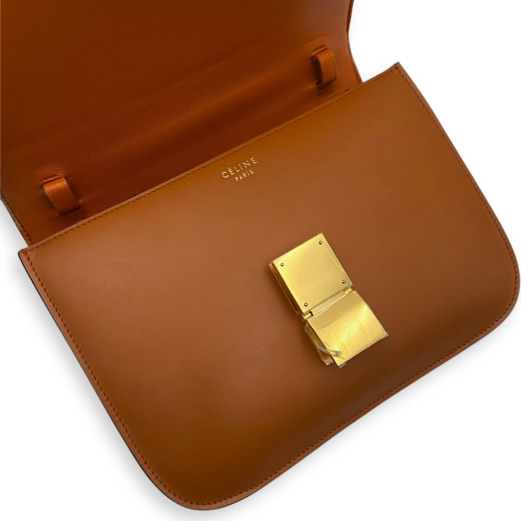 Box Crossbody Bag Brown in Calfskin, Gold hardware