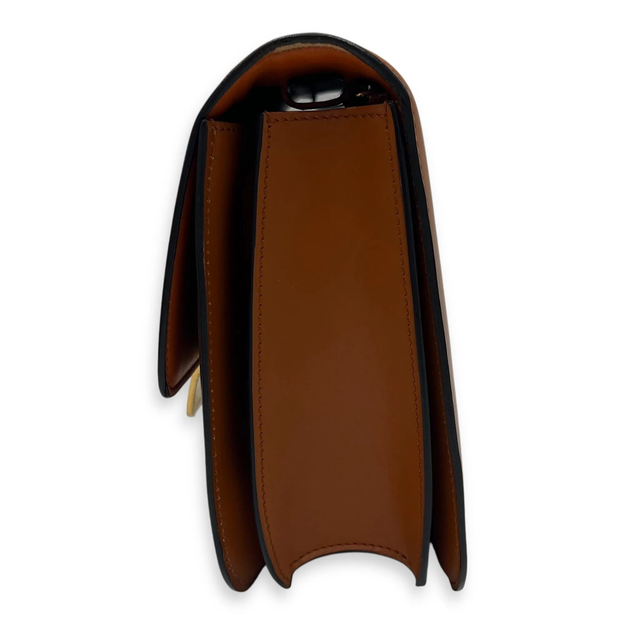Box Crossbody Bag Brown in Calfskin, Gold hardware