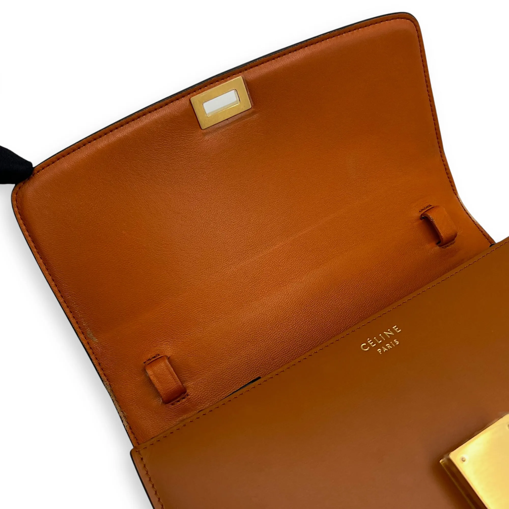 Box Crossbody Bag Brown in Calfskin, Gold hardware
