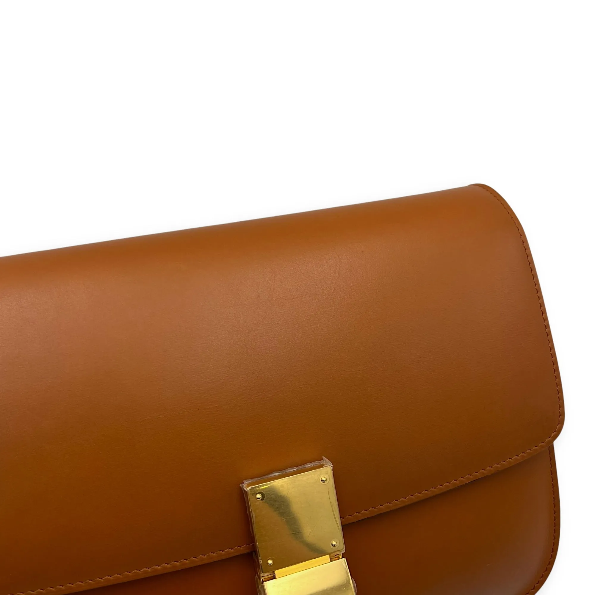 Box Crossbody Bag Brown in Calfskin, Gold hardware