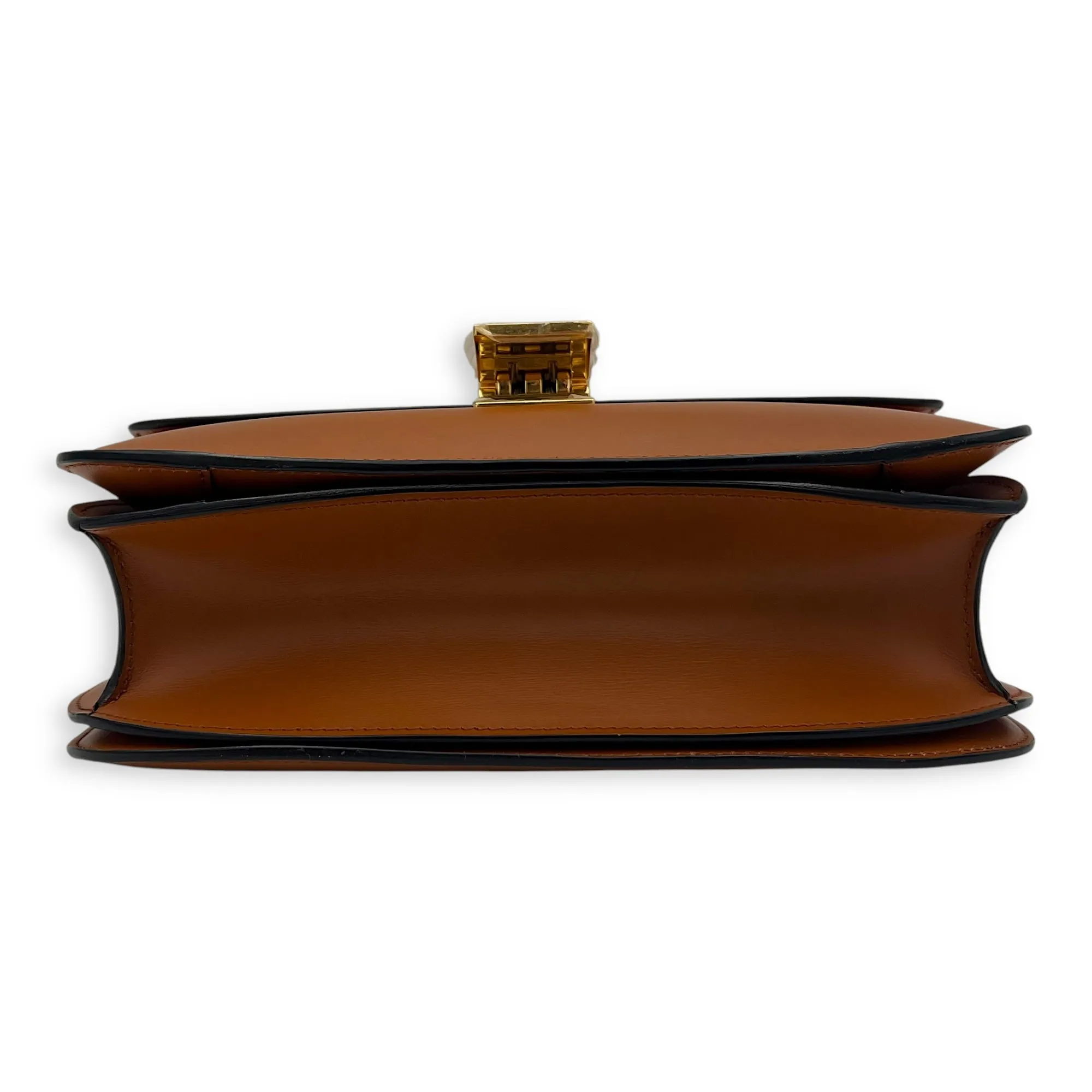 Box Crossbody Bag Brown in Calfskin, Gold hardware