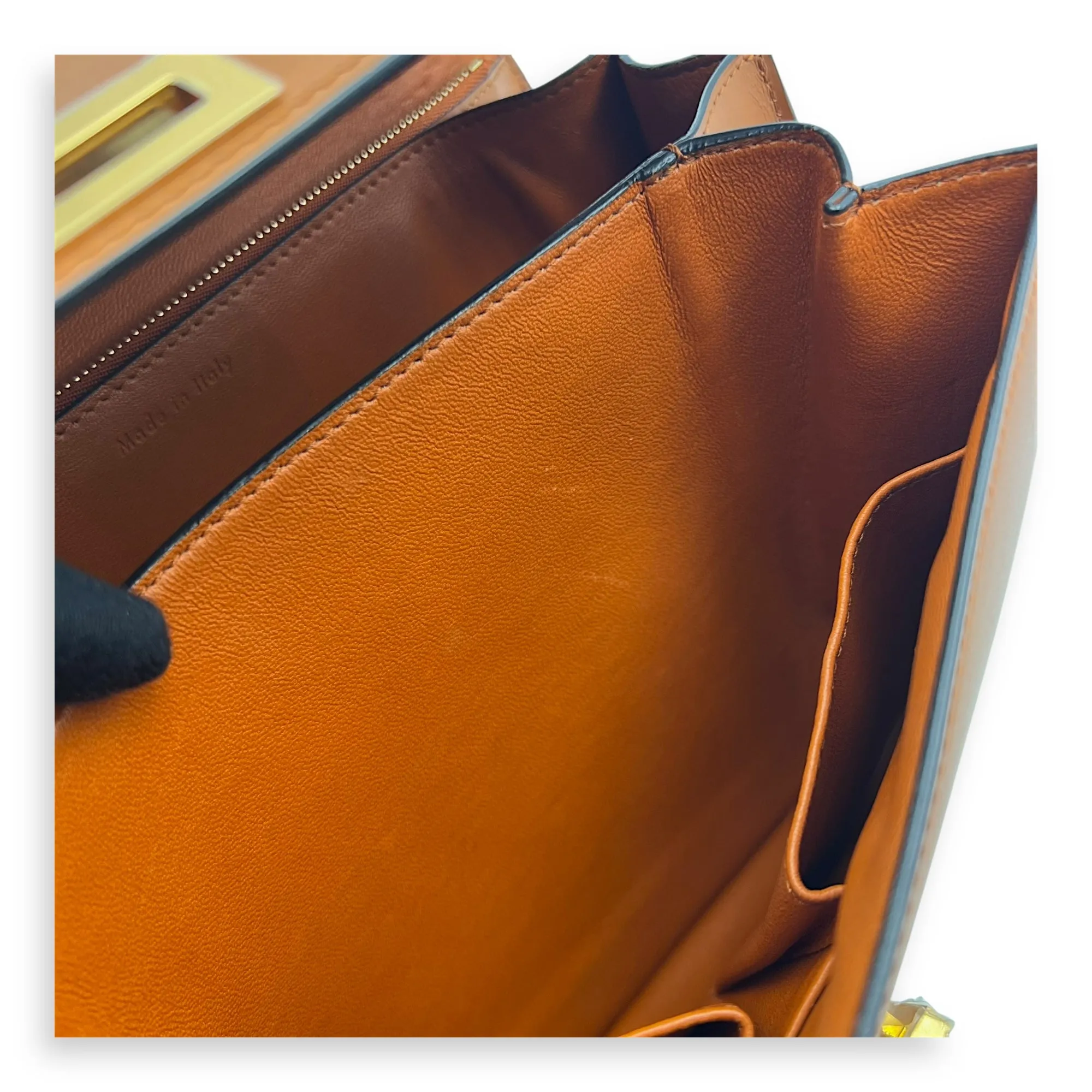 Box Crossbody Bag Brown in Calfskin, Gold hardware