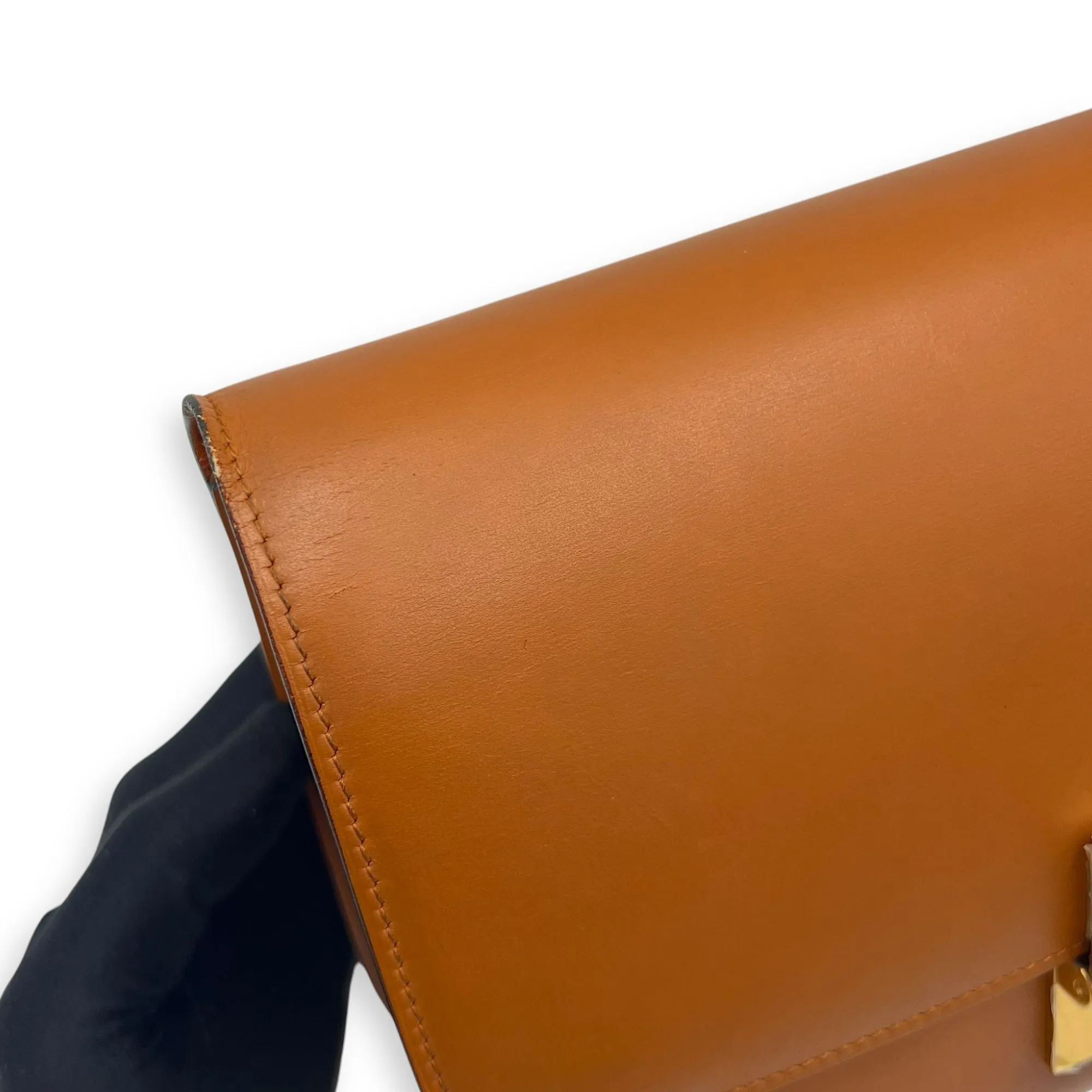 Box Crossbody Bag Brown in Calfskin, Gold hardware