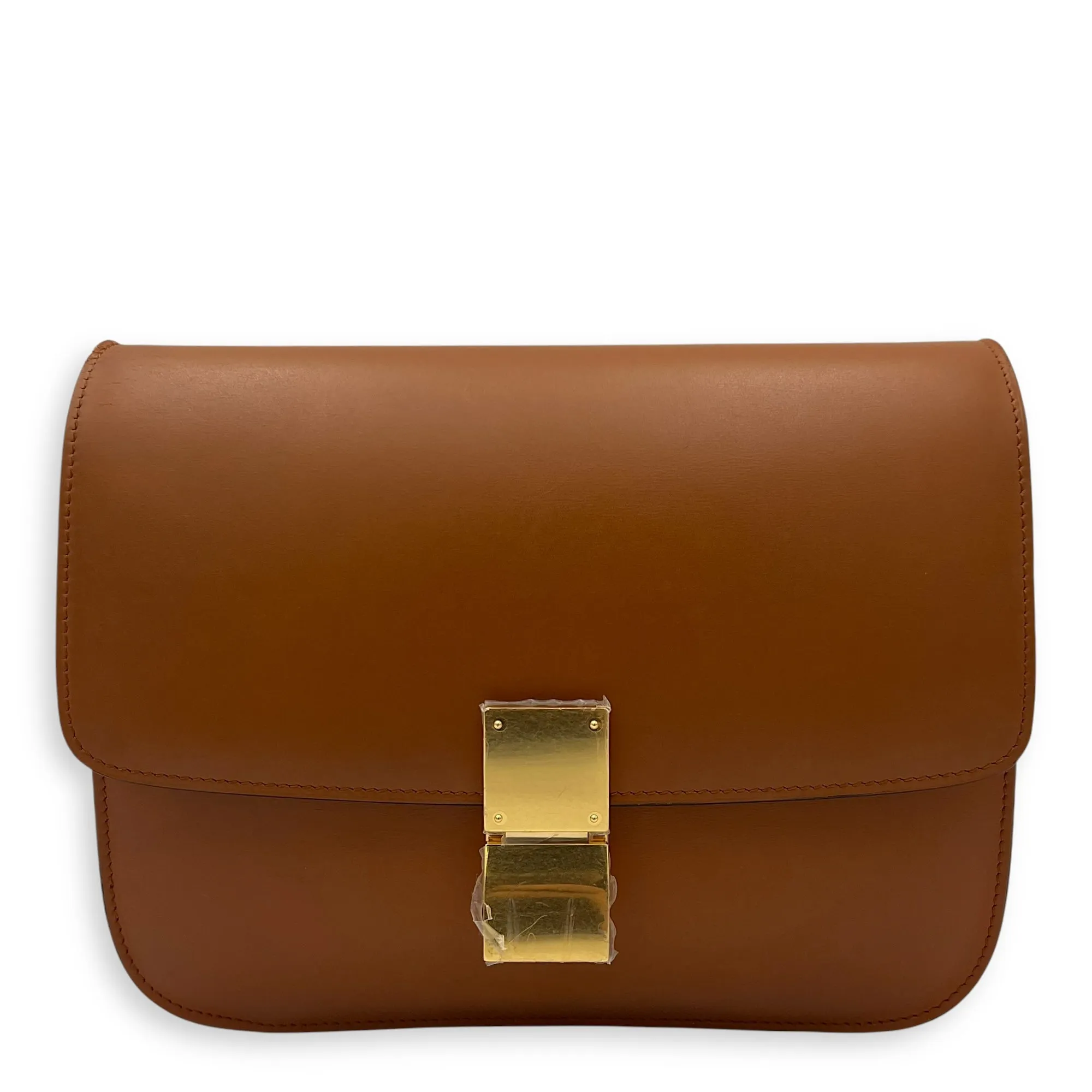 Box Crossbody Bag Brown in Calfskin, Gold hardware