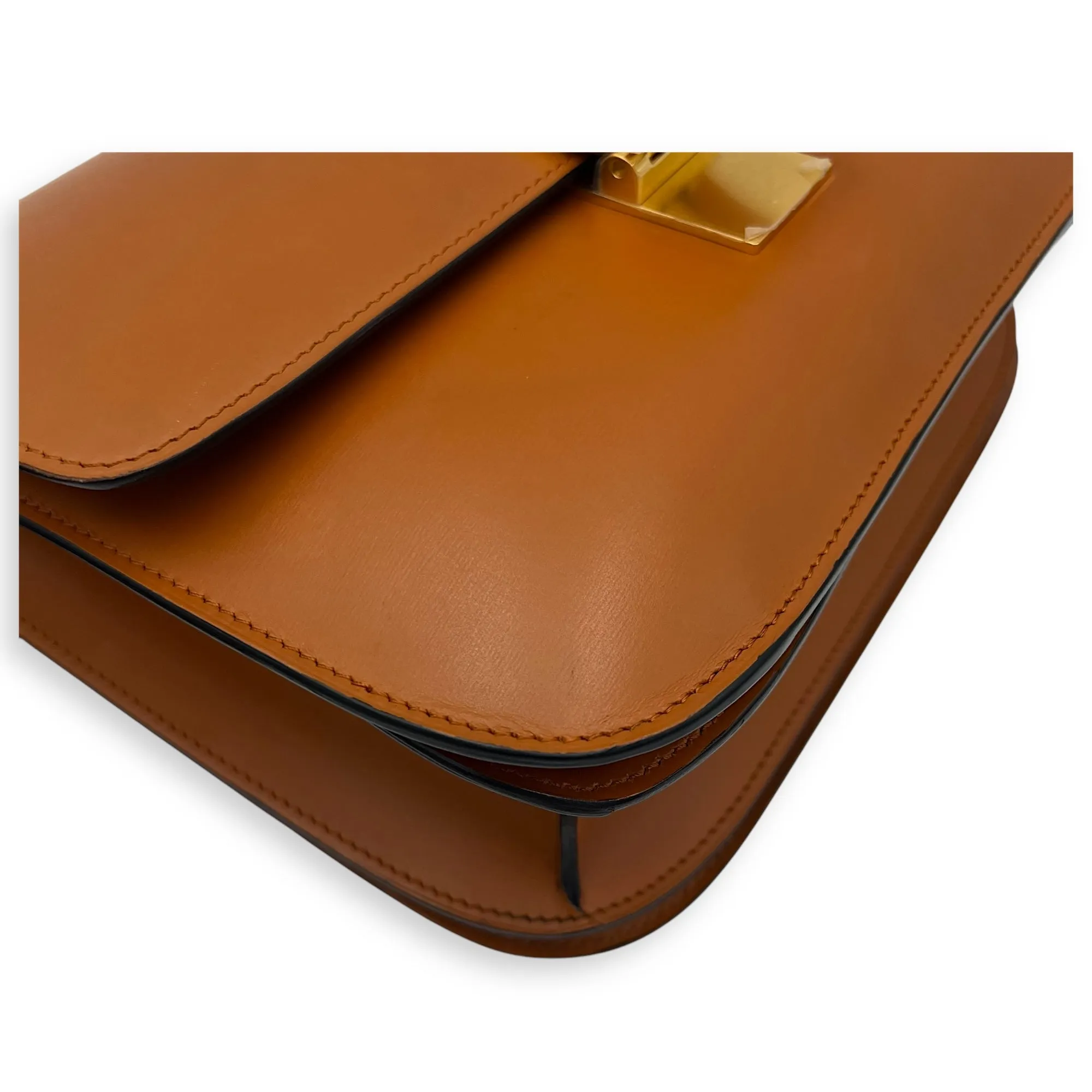 Box Crossbody Bag Brown in Calfskin, Gold hardware