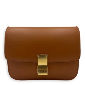 Box Crossbody Bag Brown in Calfskin, Gold hardware