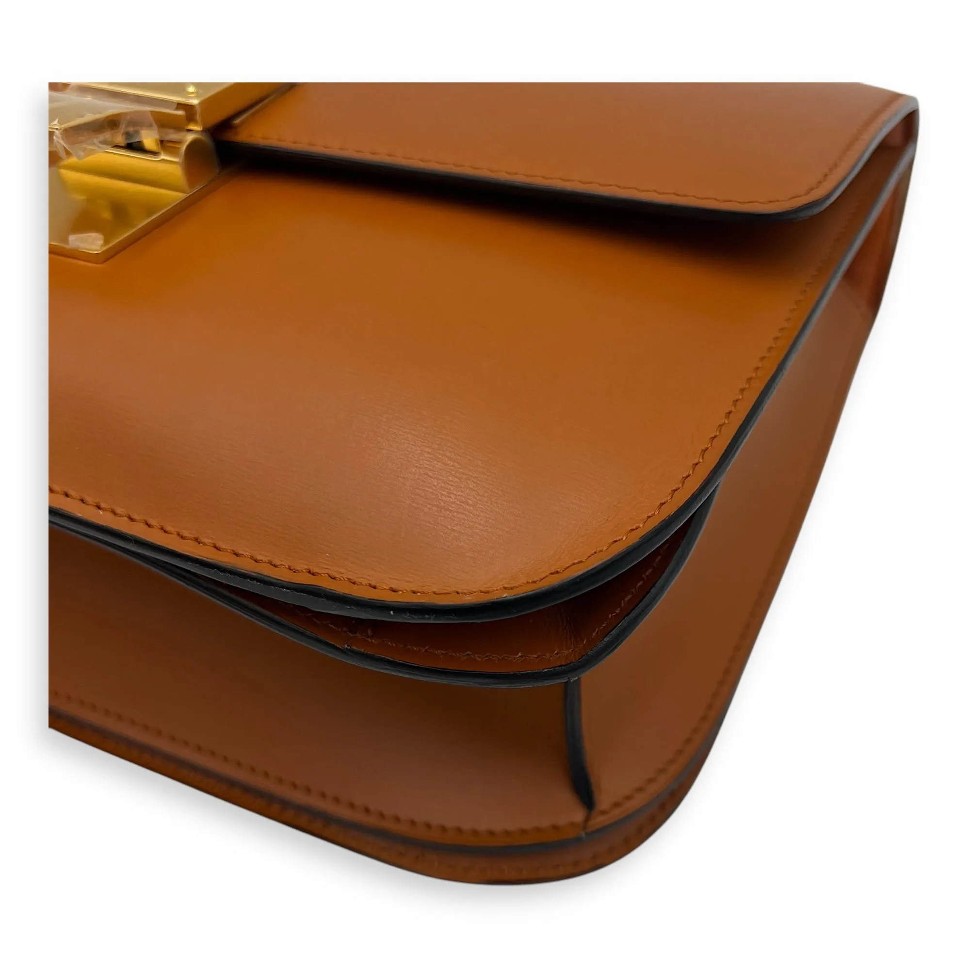 Box Crossbody Bag Brown in Calfskin, Gold hardware
