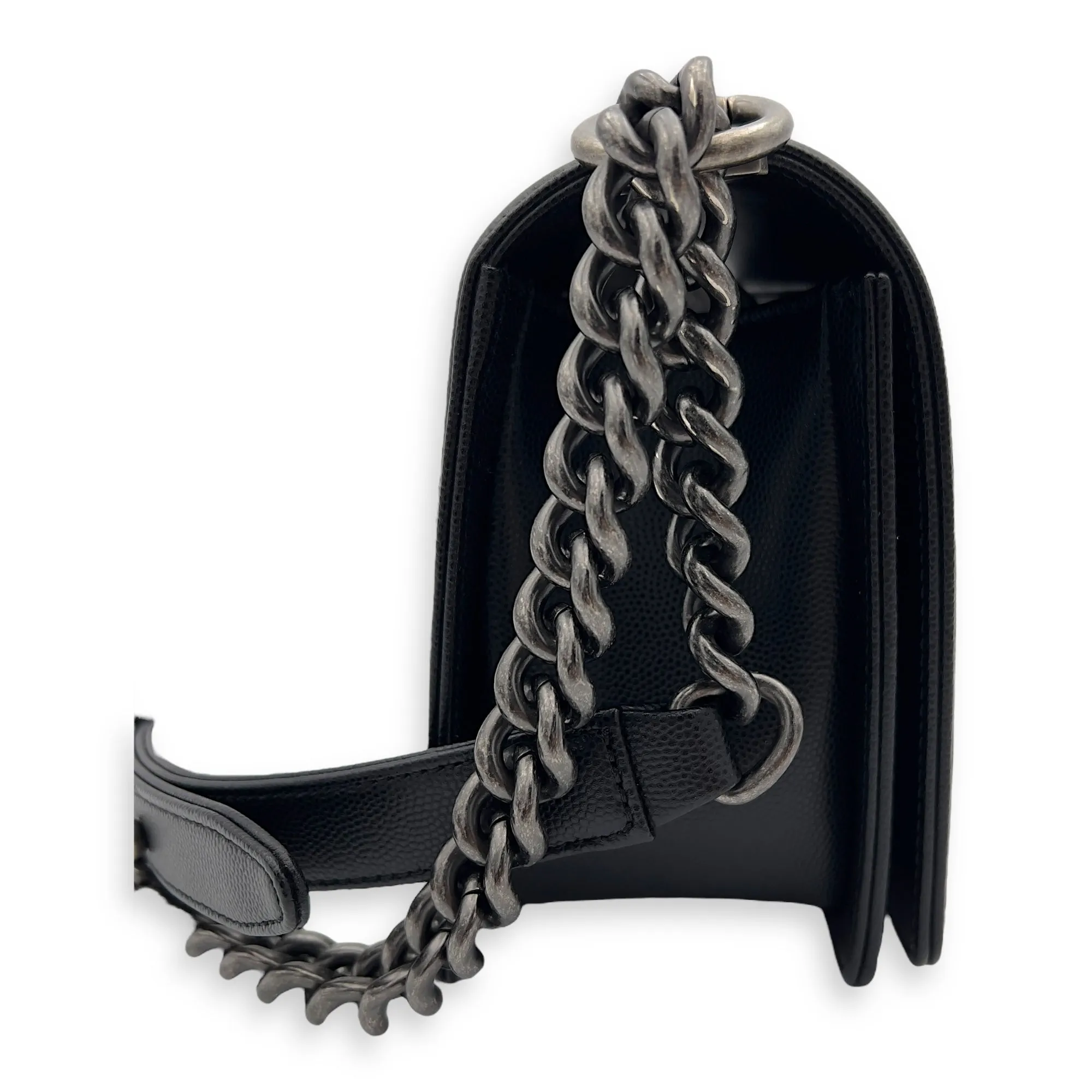 Boy Shoulder Bag Black in Caviar Leather, Ruthenium hardware