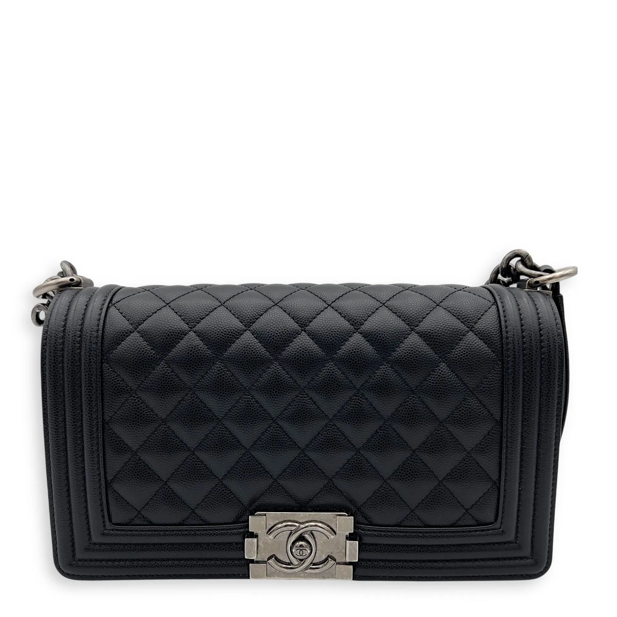 Boy Shoulder Bag Black in Caviar Leather, Ruthenium hardware
