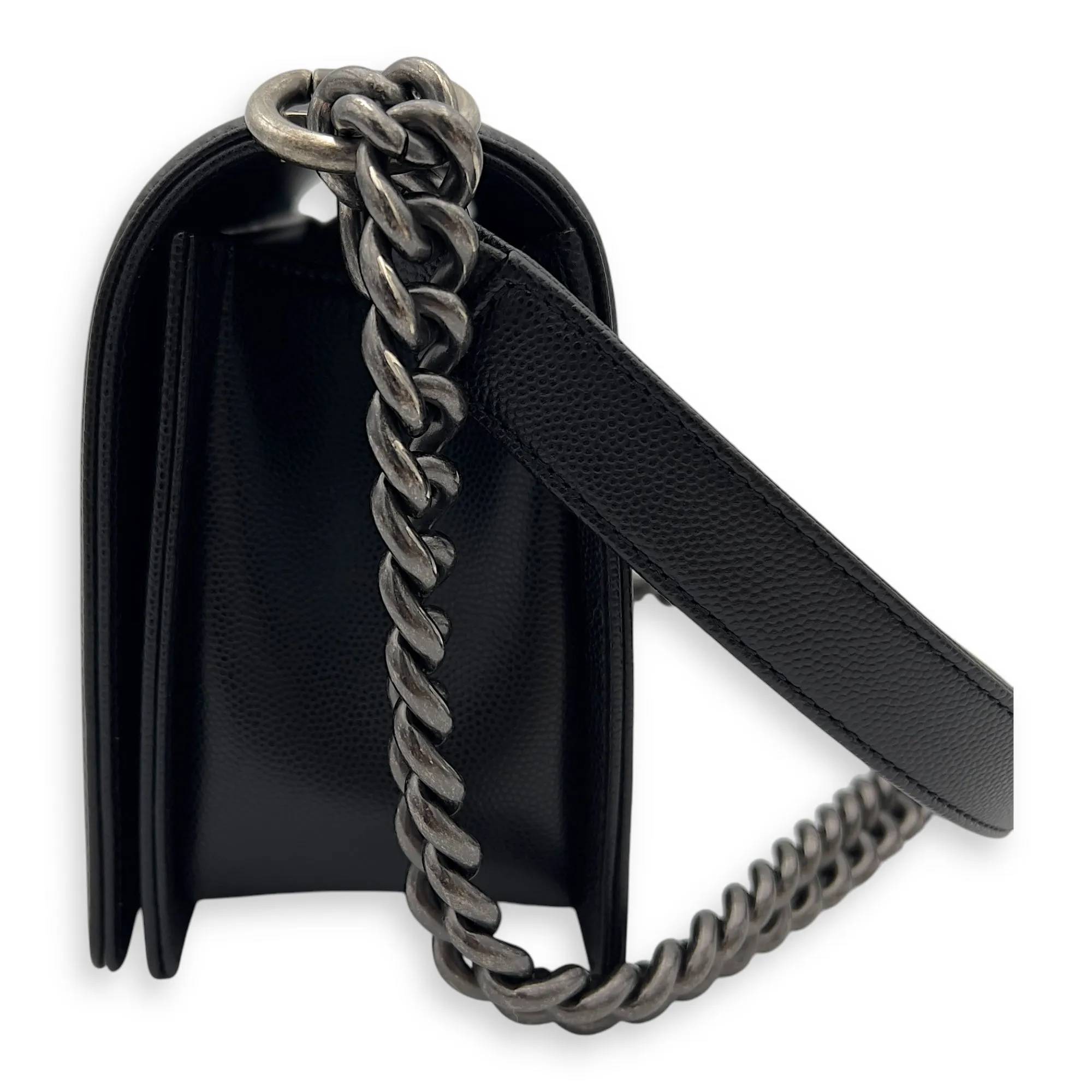 Boy Shoulder Bag Black in Caviar Leather, Ruthenium hardware