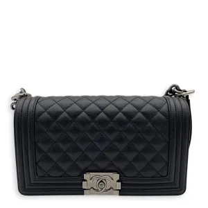 Boy Shoulder Bag Black in Caviar Leather, Ruthenium hardware