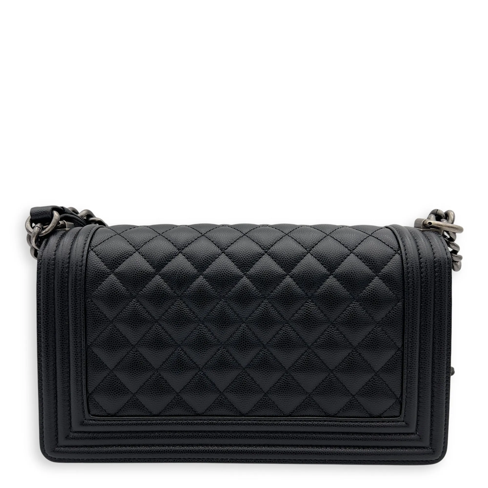 Boy Shoulder Bag Black in Caviar Leather, Ruthenium hardware
