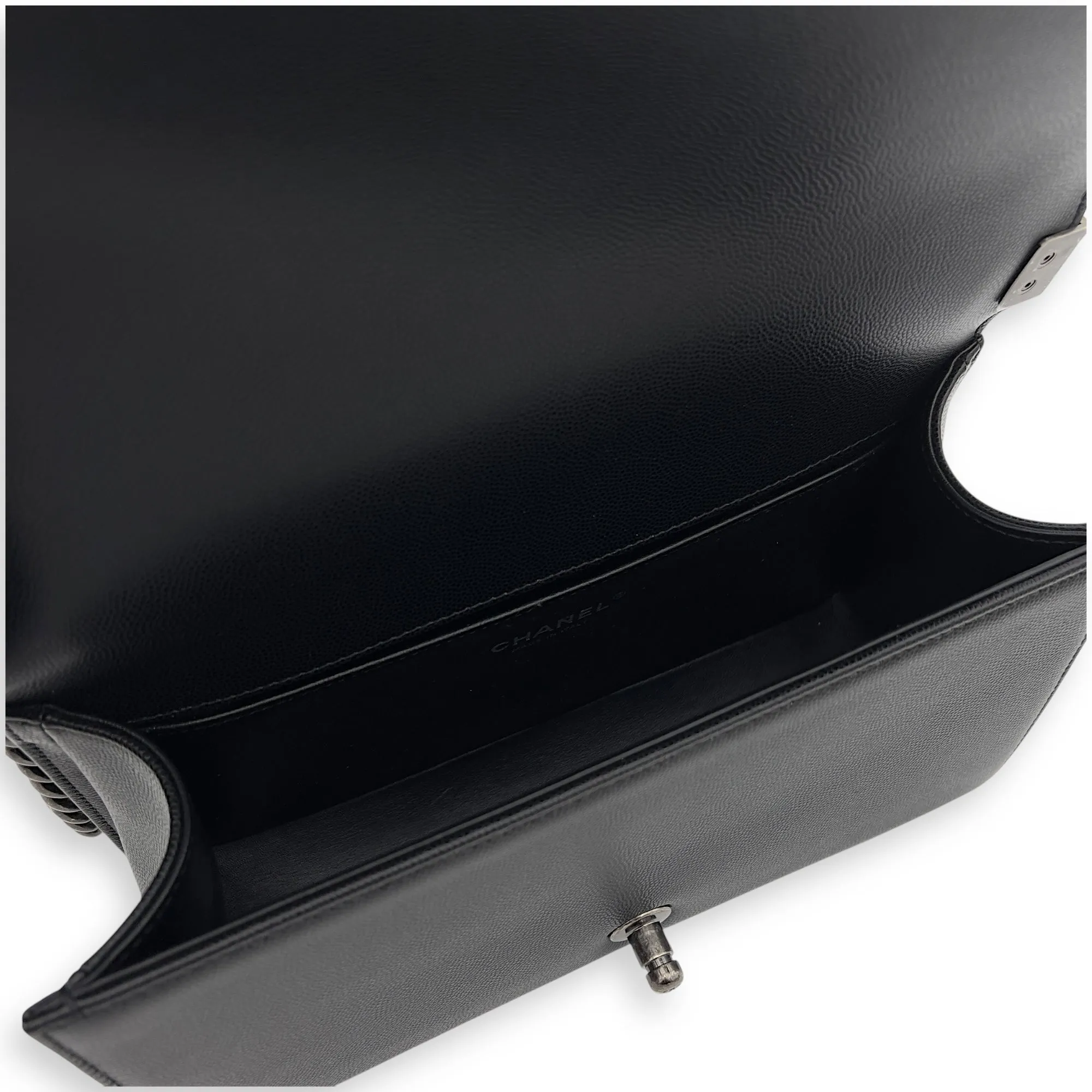 Boy Shoulder Bag Black in Caviar Leather, Ruthenium hardware