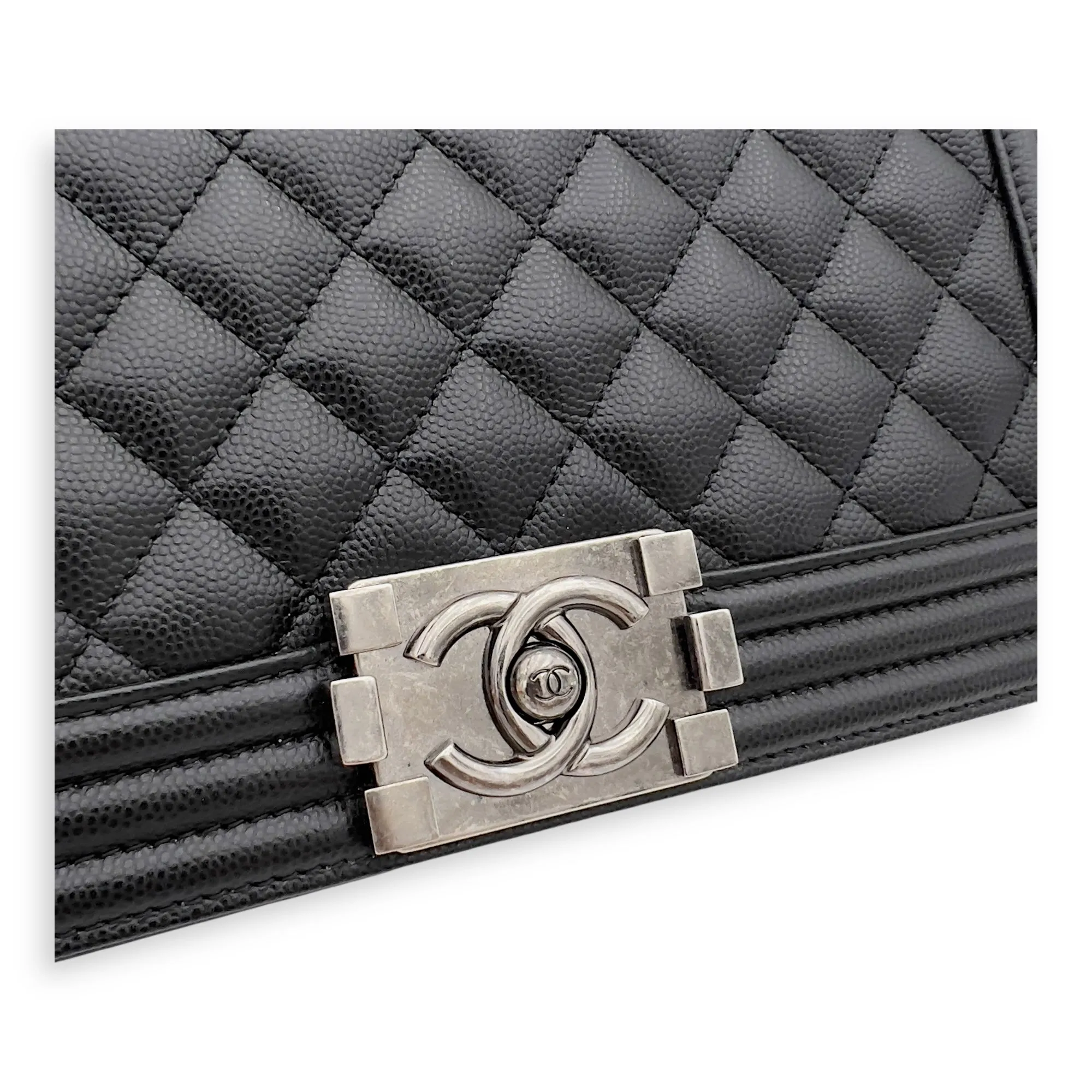 Boy Shoulder Bag Black in Caviar Leather, Ruthenium hardware