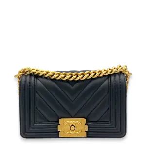 Boy Small Black Crossbody Bag in Lambskin, Gold hardware