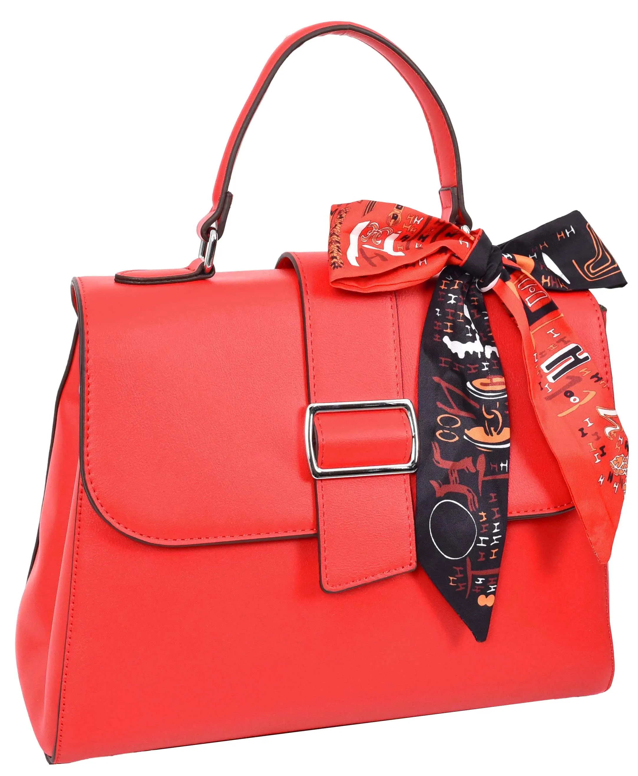 Brielle Women's Faux Leather Classic Satchel Style Handbag Red