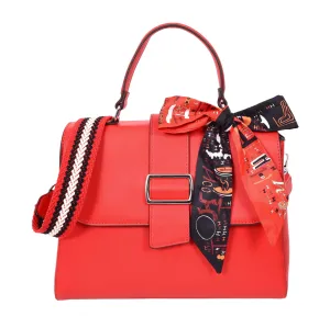 Brielle Women's Faux Leather Classic Satchel Style Handbag Red