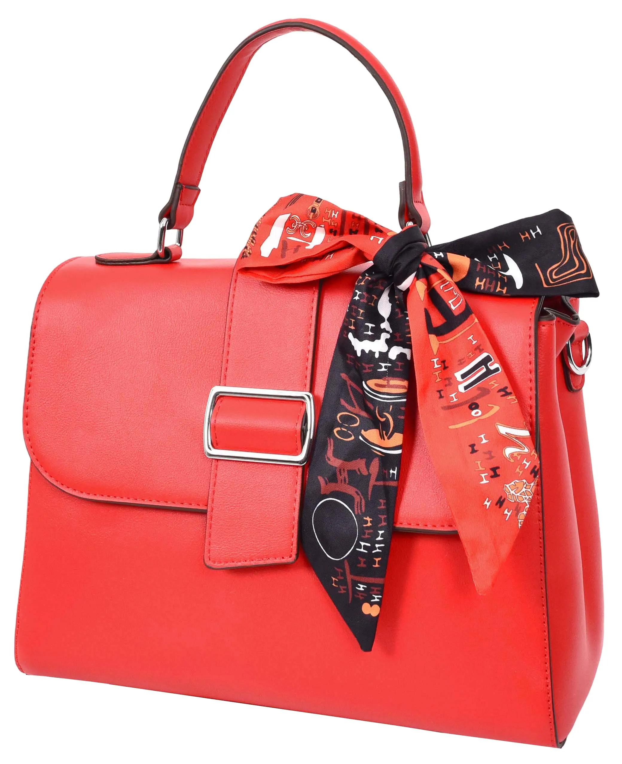 Brielle Women's Faux Leather Classic Satchel Style Handbag Red