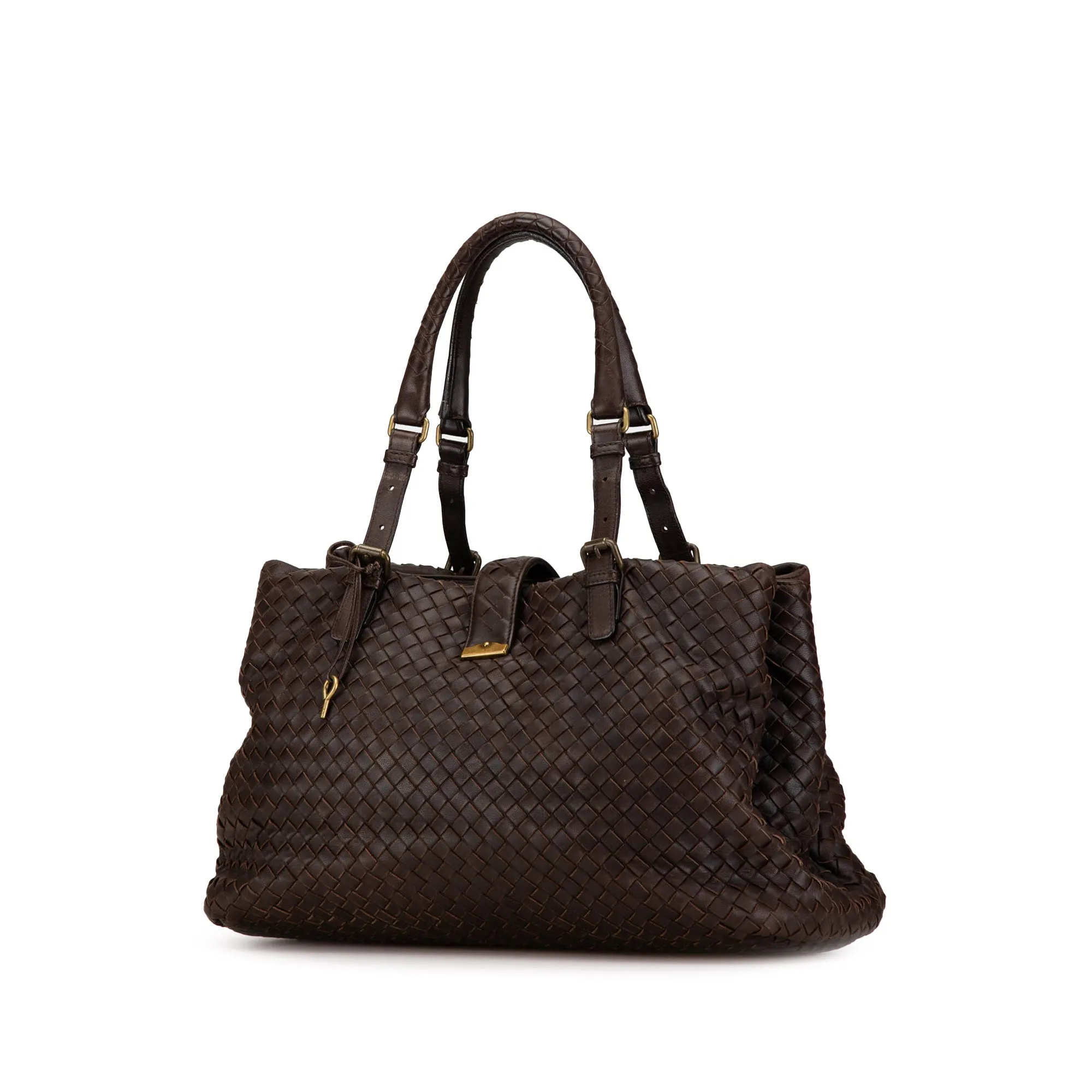 Brown Bottega Veneta Medium Intrecciato Roma Satchel