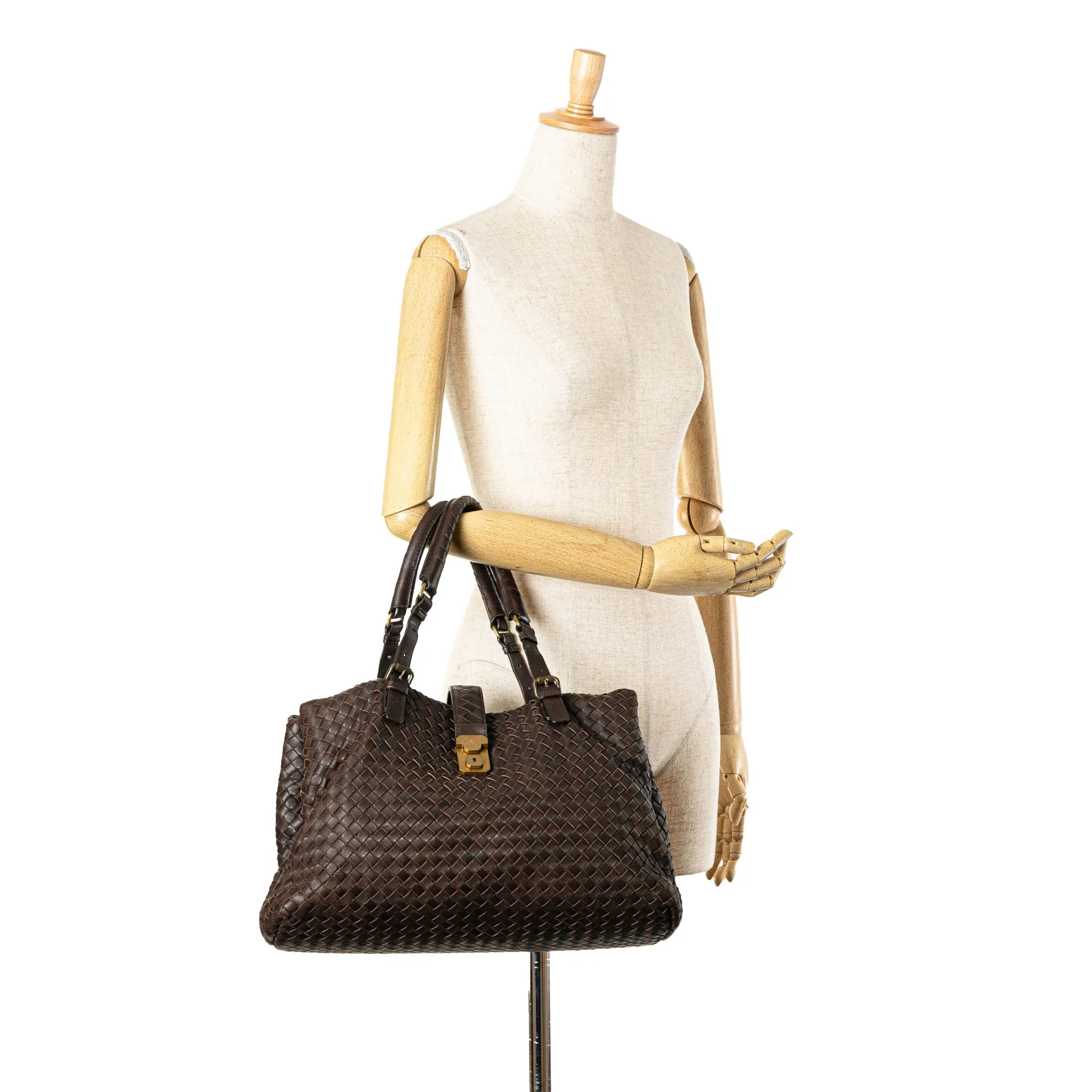Brown Bottega Veneta Medium Intrecciato Roma Satchel