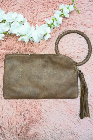 Brown Faux Leather Bangle Clutch