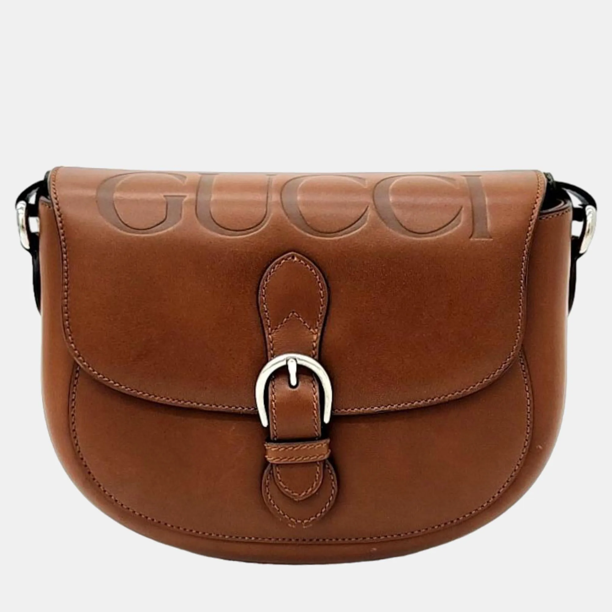 Brown Leather Logo Shoulder Bag (679540)