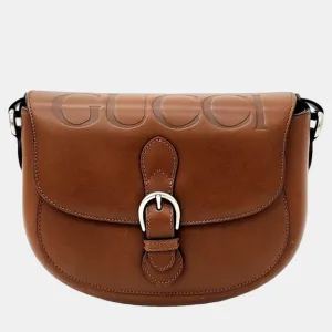 Brown Leather Logo Shoulder Bag (679540)