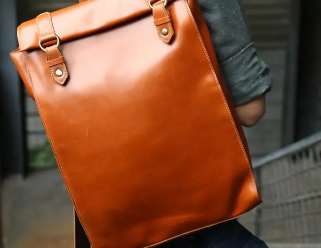 Brown Leather Mens Backpack Travel Backpacks Laptop Backpack for men