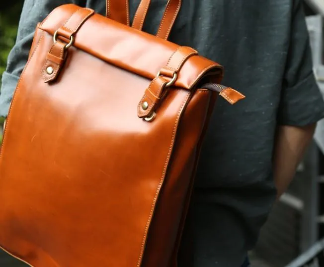 Brown Leather Mens Backpack Travel Backpacks Laptop Backpack for men