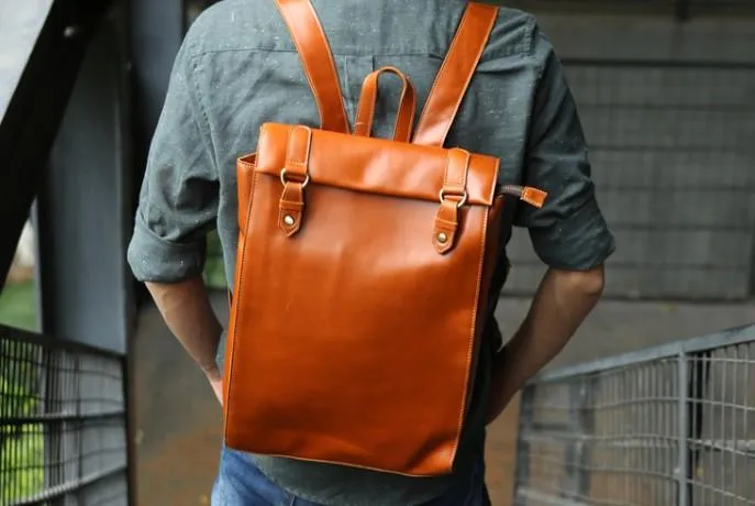 Brown Leather Mens Backpack Travel Backpacks Laptop Backpack for men
