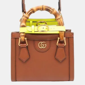 Brown Leather Mini Bamboo Diana Tote Bag