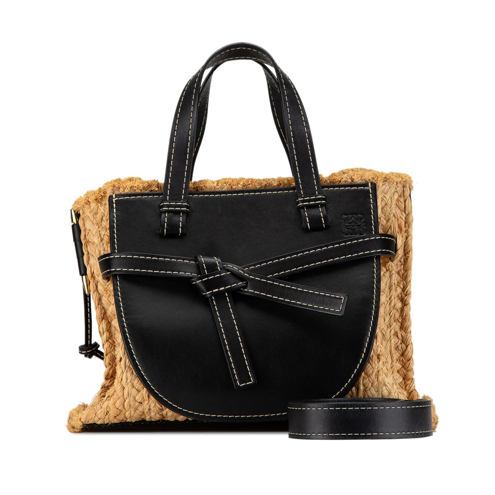 Brown LOEWE Small Raffia and Leather Gate Top Handle Bag Satchel
