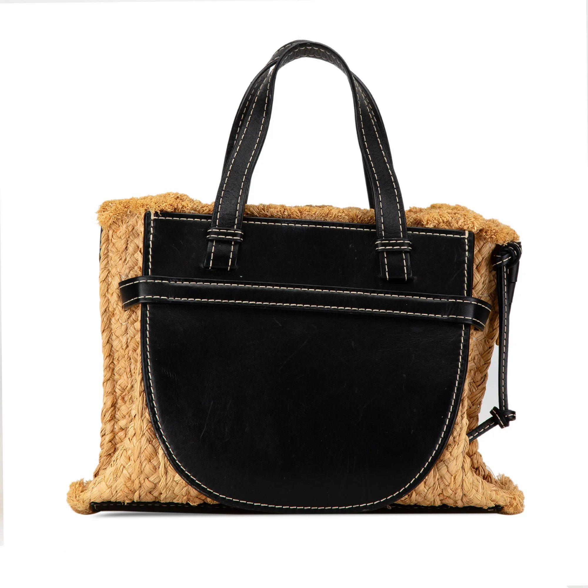 Brown LOEWE Small Raffia and Leather Gate Top Handle Bag Satchel