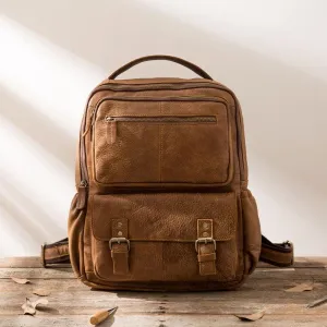 Brown Mens Leather Backpacks Travel Backpacks Laptop Backpack for men