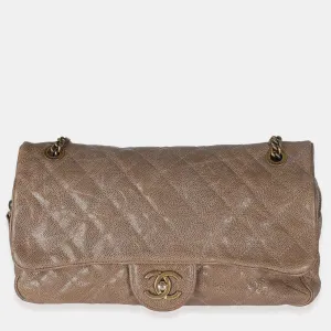 Brown Quilted Glazed Caviar Large Shiva Flap Bag