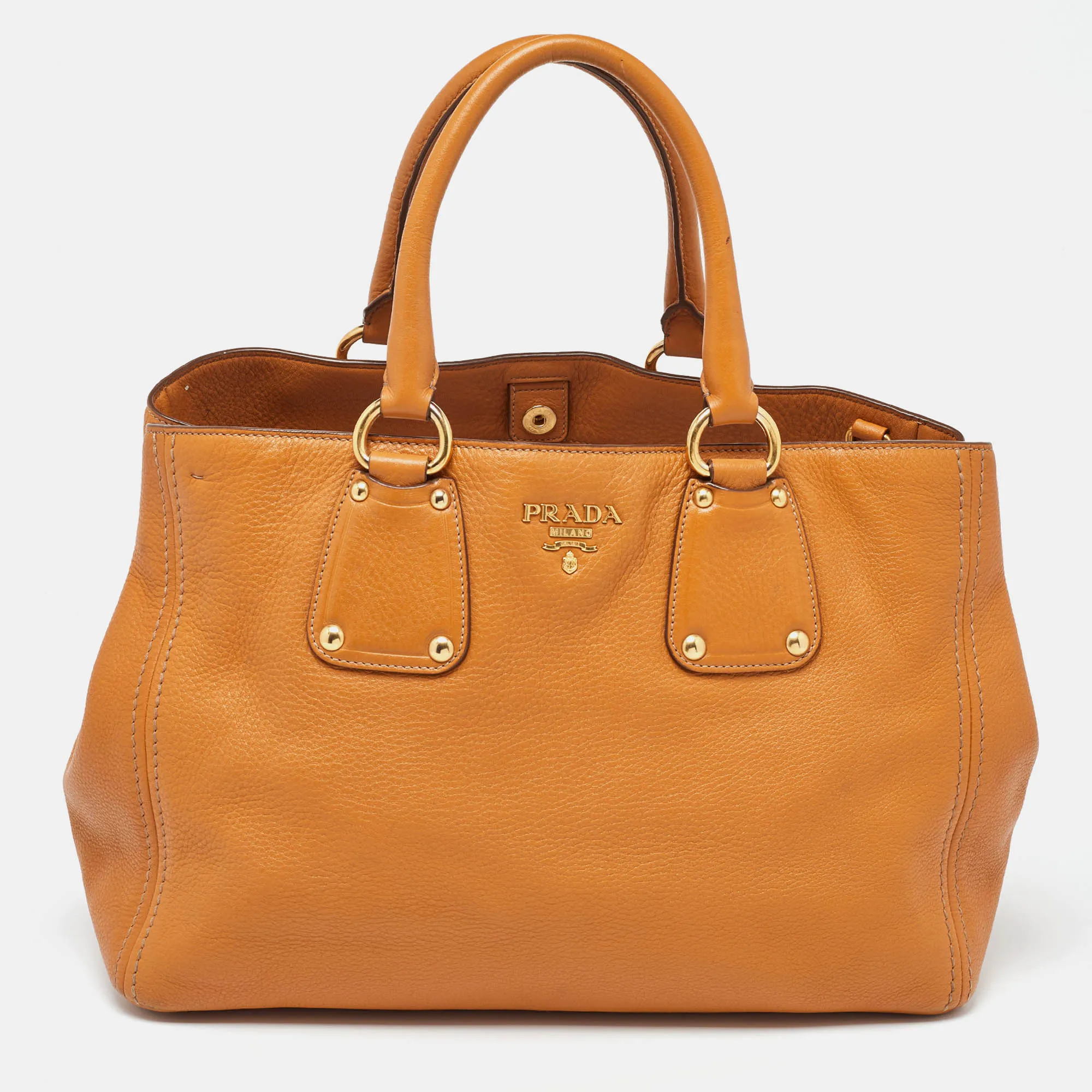 Brown Vitello Daino Leather Open Tote
