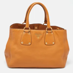 Brown Vitello Daino Leather Open Tote