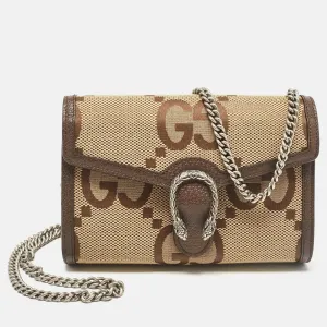 Brown/Beige Jumbo GG Canvas Dionysus Wallet On Chain